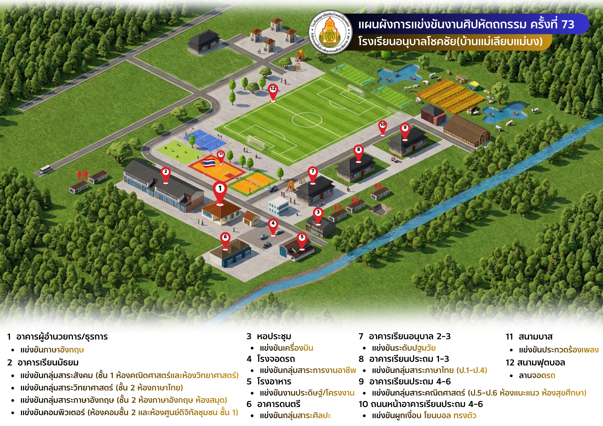 แผนผังการแข่งขันงานศิลปหัตถกรรม โรงเรียนอนุบาลโชคชัย(บ้านแม่เลียบแม่บง)